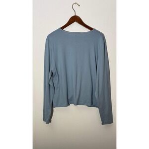 Feathers Twist Front Top Women 3X Blue Long Sleeve Crew Neck Knit Blouse